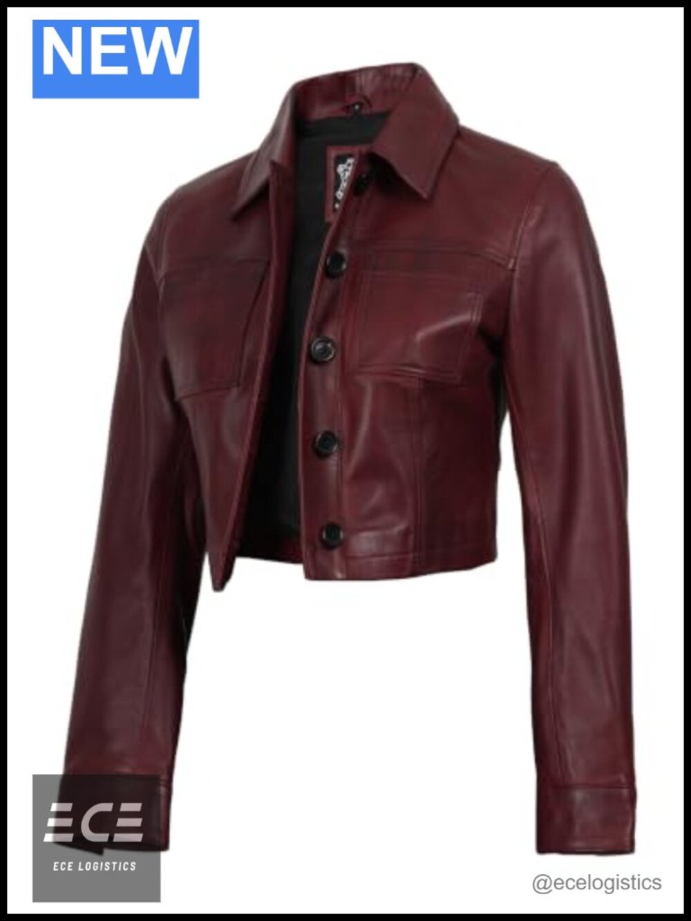 Cropped Real Lambskin Leather Jacket Button Closure Pockets